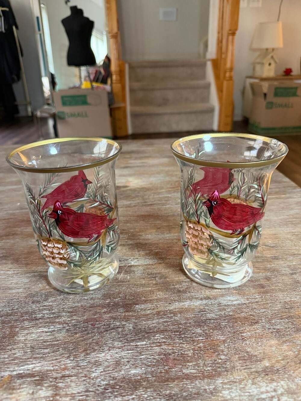 Celebrations Holiday Cardinal 6-inch Hand-Painted Glass Tealight Candle Holder